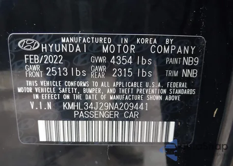 2022 Hyundai Sonata Limited z USA, uszkodzony, nr VIN KMHL34J29NA209441